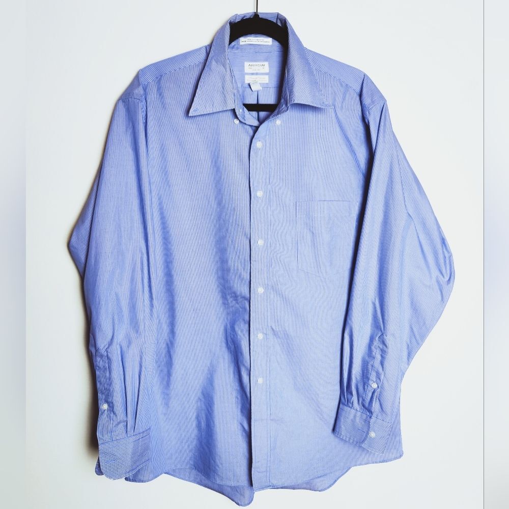 Arrow Premium Collection 100% Cotton Men's Blue/White Pinstriped Shirt, Size XL